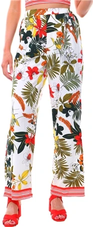 Parisian White Floral Border Wide Leg Trousers