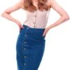 Dv8 Blue Midi Denim Button Skirt -Style Nest Store 15871