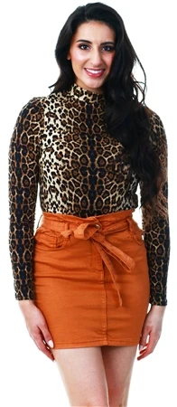 Parisian Rust Paperbag Waist Denim Tie Detail Mini Skirt