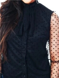 Parisian Black Dobby Mesh Pussy Bow Blouse -Style Nest Store 17090 1