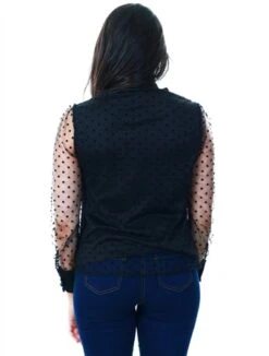 Parisian Black Dobby Mesh Pussy Bow Blouse -Style Nest Store 17090 3