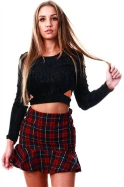 Noisy May Black Velvet Cropped Long Sleeve Top