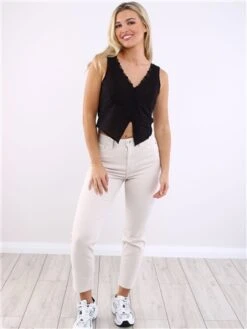 Only Stone / Ecru Emily High Waist Straight Jeans -Style Nest Store 18750 1