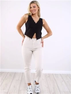 Only Stone / Ecru Emily High Waist Straight Jeans -Style Nest Store 18750 2