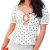 Qed Cream Mocha Polka Dot Buckle Puff Top -Style Nest Store 18853