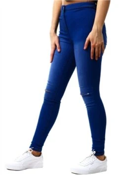 Parisian Brightblue Ripped Knee Faded Skinny Jeggings -Style Nest Store 19245 2