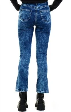 Parisian Blue Denim Acid Wash Side Slit Flared Jeans -Style Nest Store 21106 3