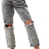 Parisian Grey Acid Distressed Turn Up Boyfriend Jean -Style Nest Store 21374