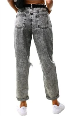 Parisian Grey Acid Distressed Turn Up Boyfriend Jean -Style Nest Store 21374 3