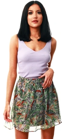 Noisy May Orchid Bloom / Leaf Val High Waisted Short Skirt