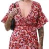 Ax Paris Red Floral Wrap Frill Dress -Style Nest Store 21834