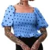 Brave Soul Blue Polka Dots Smock Top -Style Nest Store 22027