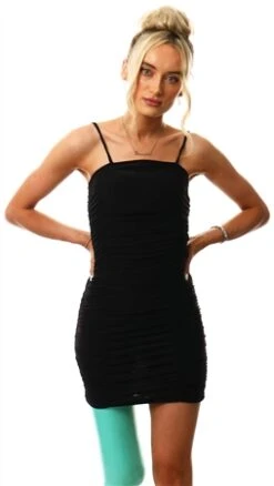 Vivichi Black Amy Slinky Ruched Cami Dress