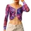 Cutie London Purple Tie Dye Mesh Crop Top -Style Nest Store 22632