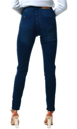 Noisy May Dark Blue Denim Nmcallie Front Ankle Slit High Waisted Jeans -Style Nest Store 22996 3