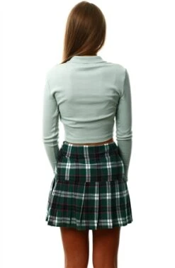 Only Aqua Gray Long Sleeve Cropped Polo Top -Style Nest Store 23398 3