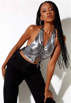 Motel Silver Metalic Dapa Crop Top -Style Nest Store 23441 2