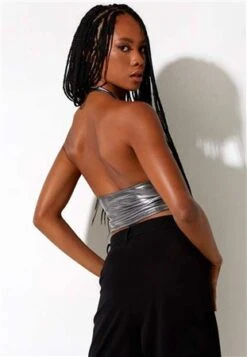 Motel Silver Metalic Dapa Crop Top -Style Nest Store 23441 3