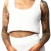 Urban Bliss Cream Fluffy Vest Cropped Top -Style Nest Store 23967