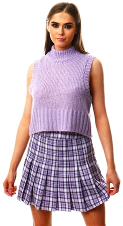 Brave Soul Purple Check Clair Tennis Mini Skirt