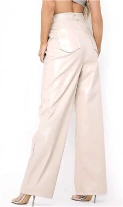 Missy Empire Stone Emily Pu Wide Leg Trousers -Style Nest Store 25156 3