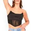 Saint Genies Black Satin Drape Front Mesh Detail Corset Top -Style Nest Store 25166