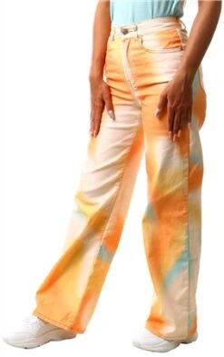 Neon & Nylon Cloud Dancer / Orange Una Dip Dye High Waisted Jeans