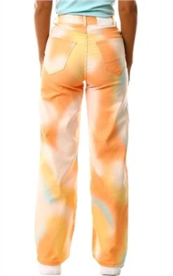 Neon & Nylon Cloud Dancer / Orange Una Dip Dye High Waisted Jeans -Style Nest Store 25261 3