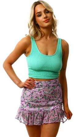 Cutie London Lilac Floral Print Frill Mini Skirt