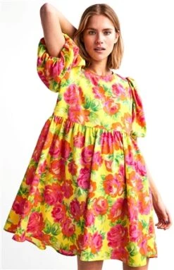 Pieces Golden Kiwi / Flower Asta Mini Dress