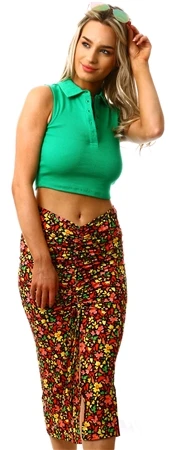 Qed Red Floral Pattern Ruched Midi Skirt