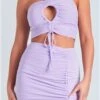 Missy Empire Lilac Paola Ruched Side Split Midi Skirt
