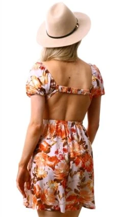 Parisian Orange Cut Out Waist Open Back Puff Sleeve Mini Dress -Style Nest Store 25760 3