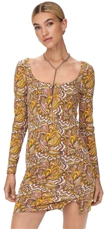 Neon & Nylon Toffee / Retro Print Long Sleeve Mini Dress