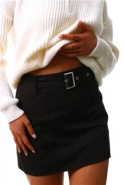 Saint Genies Black Belted Mini Skirt -Style Nest Store 26494 1