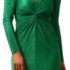 Girl In Mind Green Portia Plunge Plisse Midi Dress -Style Nest Store 26631
