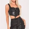 Saint Genies Black Eirian Jacquard & Faux Leather Lace Up Mini Skirt -Style Nest Store 26692