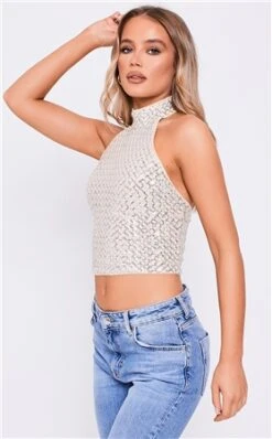 Saint Genies Nude Halterneck Sequins Top -Style Nest Store 27023 2