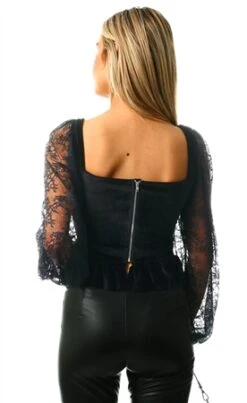 Saint Genies Black Velvet / Lace Long Sleeve Top -Style Nest Store 27043 3