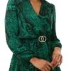 Ax Paris Green Printed Wrap Over Belted Long Sleeve Skater Dress -Style Nest Store 27141
