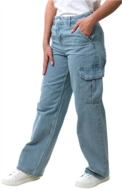 Noisy May Light Blue Denim Alexa Normal Waisted Cargo Jeans