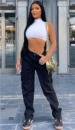 Parisian Black Multi Pocket Wide Leg Cargo Trousers -Style Nest Store 27435 3