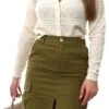 Brave Soul Khaki Cargo Style Front Slit Midi Denim Skirt -Style Nest Store 27440
