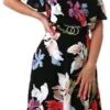 Ax Paris Multi Floral Printed Short Sleeve Belted Wrap Midi Dress -Style Nest Store 27501