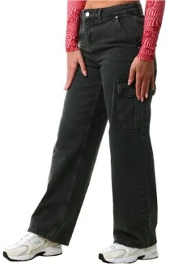 Noisy May Black Denim Alexa Normal Waisted Cargo Jeans