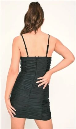 Saint Genies Black Sienna Ruched V Bar Strappy Bodycon Dress -Style Nest Store 27598 3