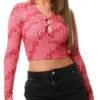 Glamorous Red / Pink Digital Wave Flower Pattern Top -Style Nest Store 27669
