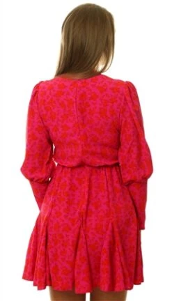 Ax Paris Pink Red V-Neck Long Sleeve Skater Dress -Style Nest Store 27704 3