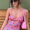 Glamorous Pink Fruit Print Mesh Strappy Short Dress -Style Nest Store 27864