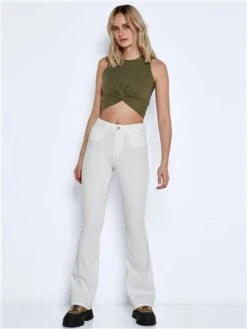 Noisy May Bright White Sallie High Waisted Flared Jeans -Style Nest Store 27996 2